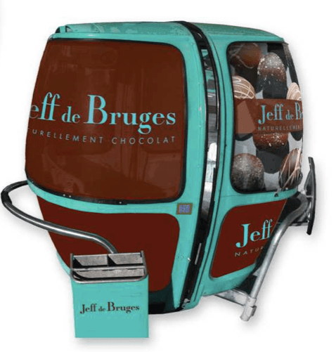 Télécabine Megg Jeff de Bruges — covering chocolatier événementiel