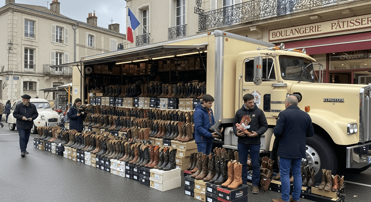 Dans son camion, il vend « des boots pour se régaler les pieds ! »
