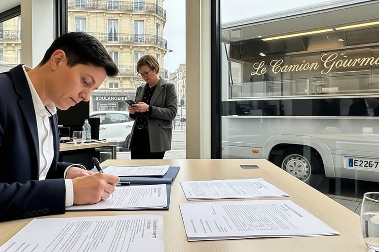 Client signant un contrat LOA pour un food truck professionnel vitré « Le Camion Gourmand » de MCR.