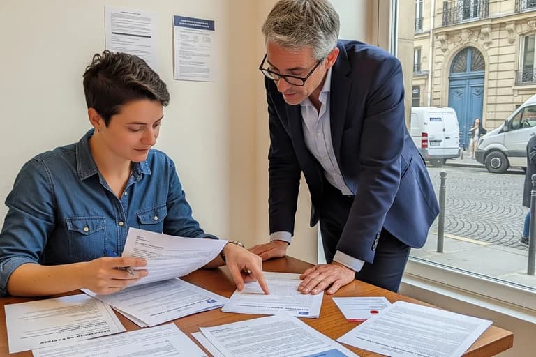 Deux personnes analysent des documents administratifs pour l'obtention de permis et licences de food truck.