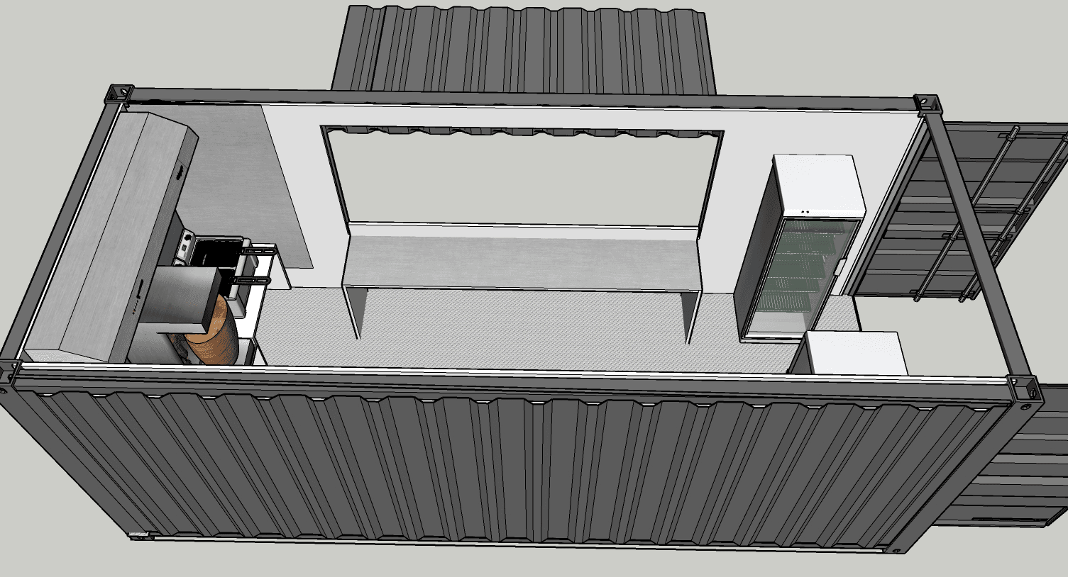 Plan 3D — aménagement snack container 20 pieds