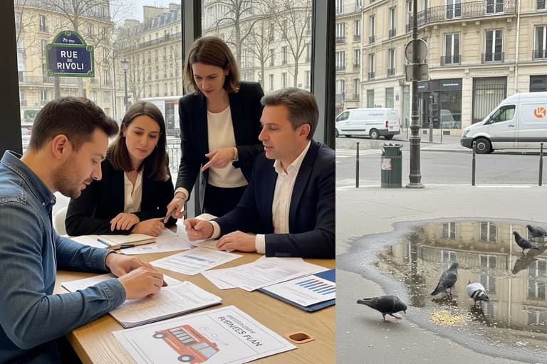 Professionnels en réunion à Paris, examinant un business plan de food truck et projet de restauration mobile.