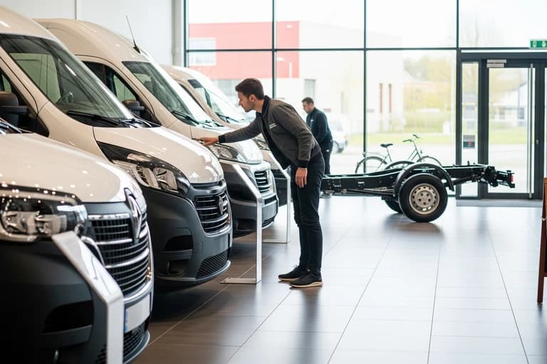 Sélection de fourgons utilitaires neufs et châssis pour la transformation en food truck ou remorque de restauration.