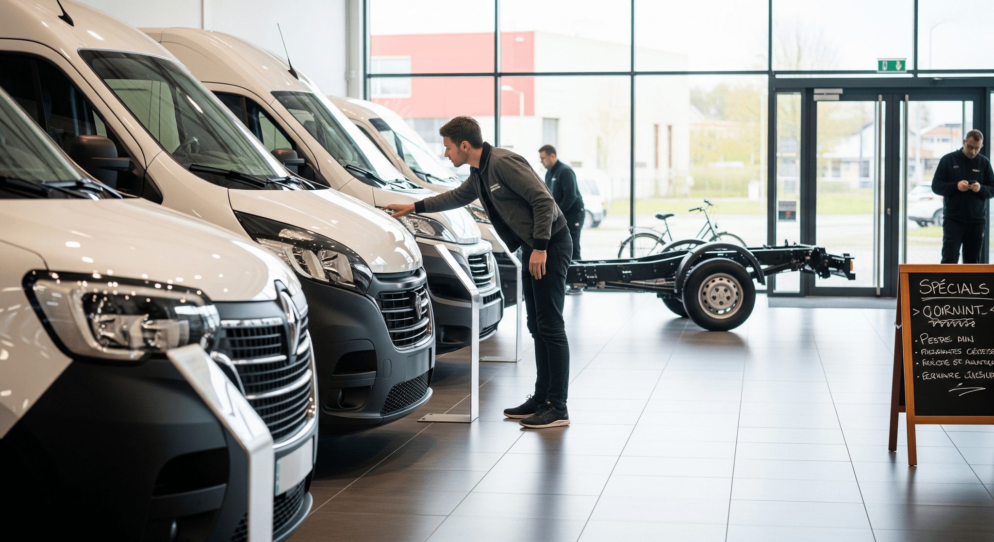 Sélection de fourgons utilitaires neufs et châssis pour la transformation en food truck ou remorque de restauration.