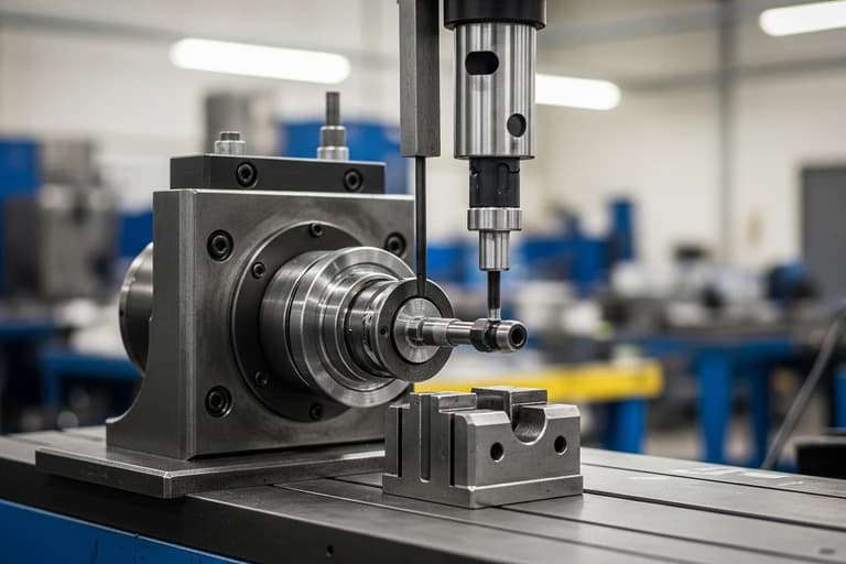 Machine d'usinage de précision travaillant un composant métallique en atelier, gage de qualité pour nos aménagements.