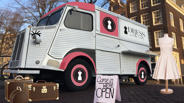 Fashion truck Citroën HY Dress in the City — boutique mobile rose et blanc
